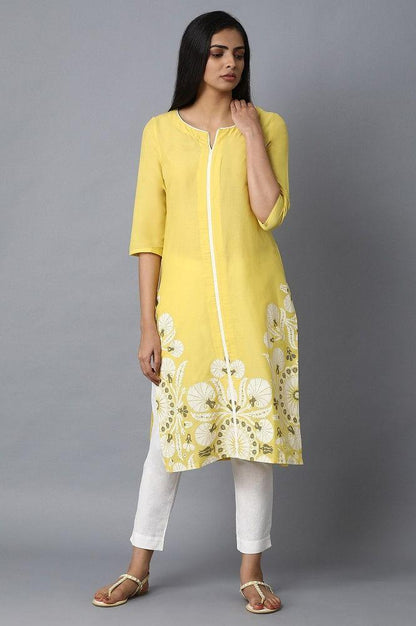 Yellow Printed Straight kurta - wforwoman