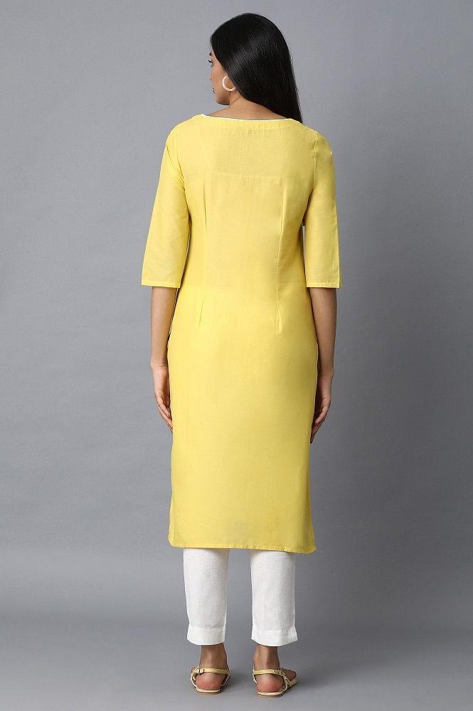 Yellow Printed Straight kurta - wforwoman