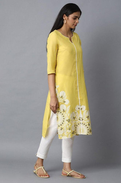 Yellow Printed Straight kurta - wforwoman