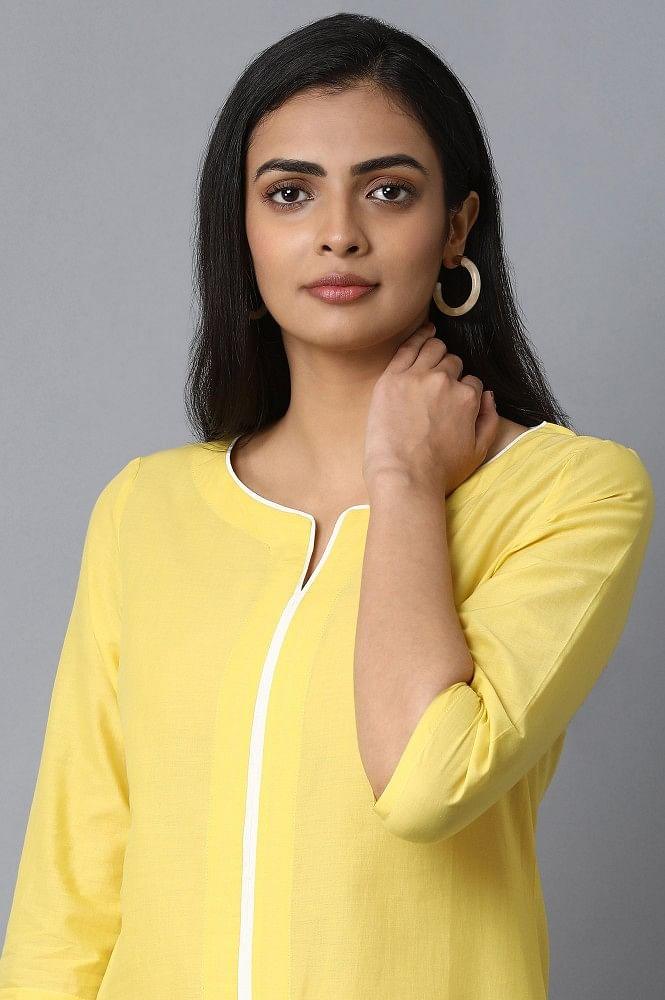 Yellow Printed Straight kurta - wforwoman