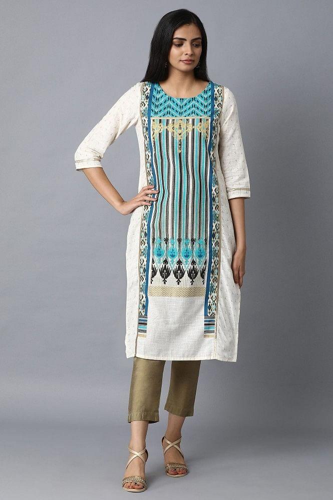 White Printed Straight kurta - wforwoman