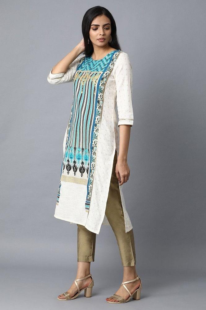 White Printed Straight kurta - wforwoman