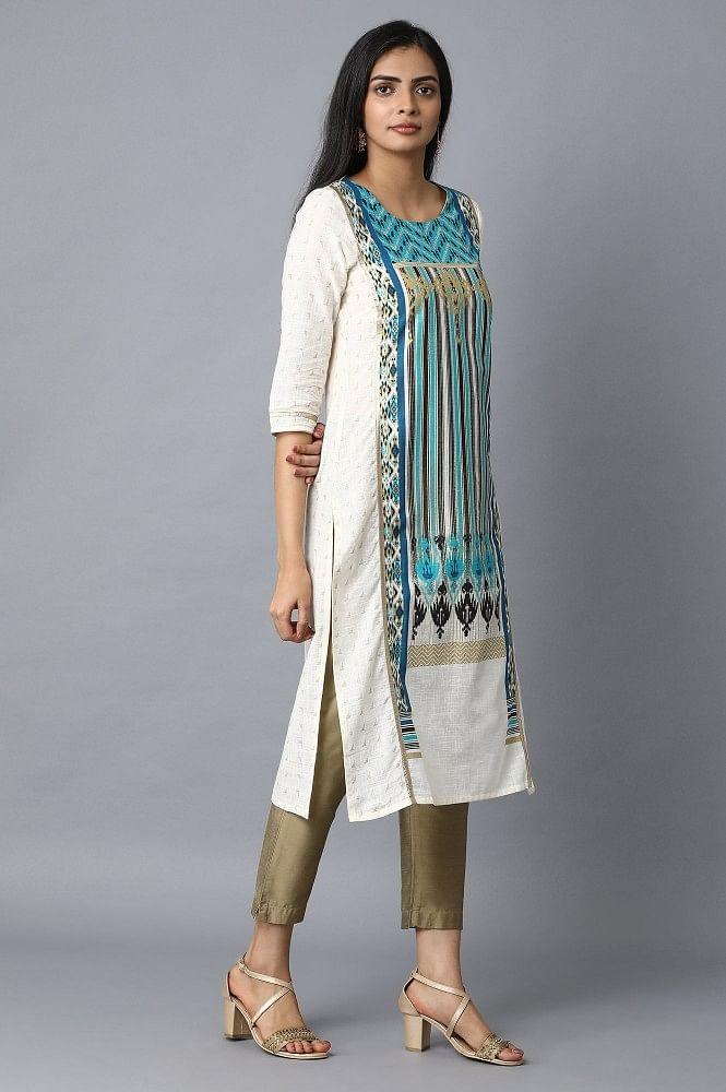 White Printed Straight kurta - wforwoman