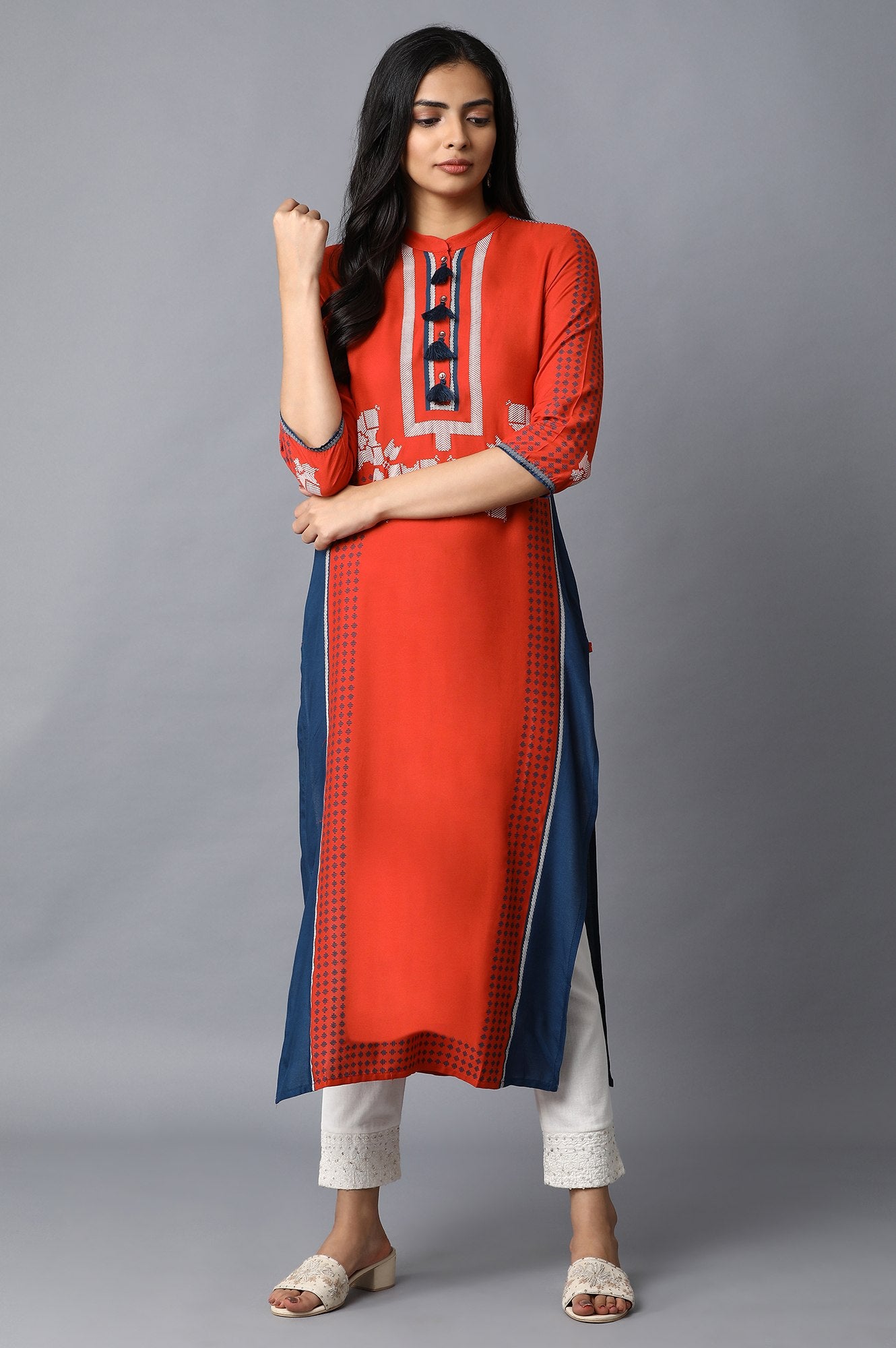 Red Placement Print kurta