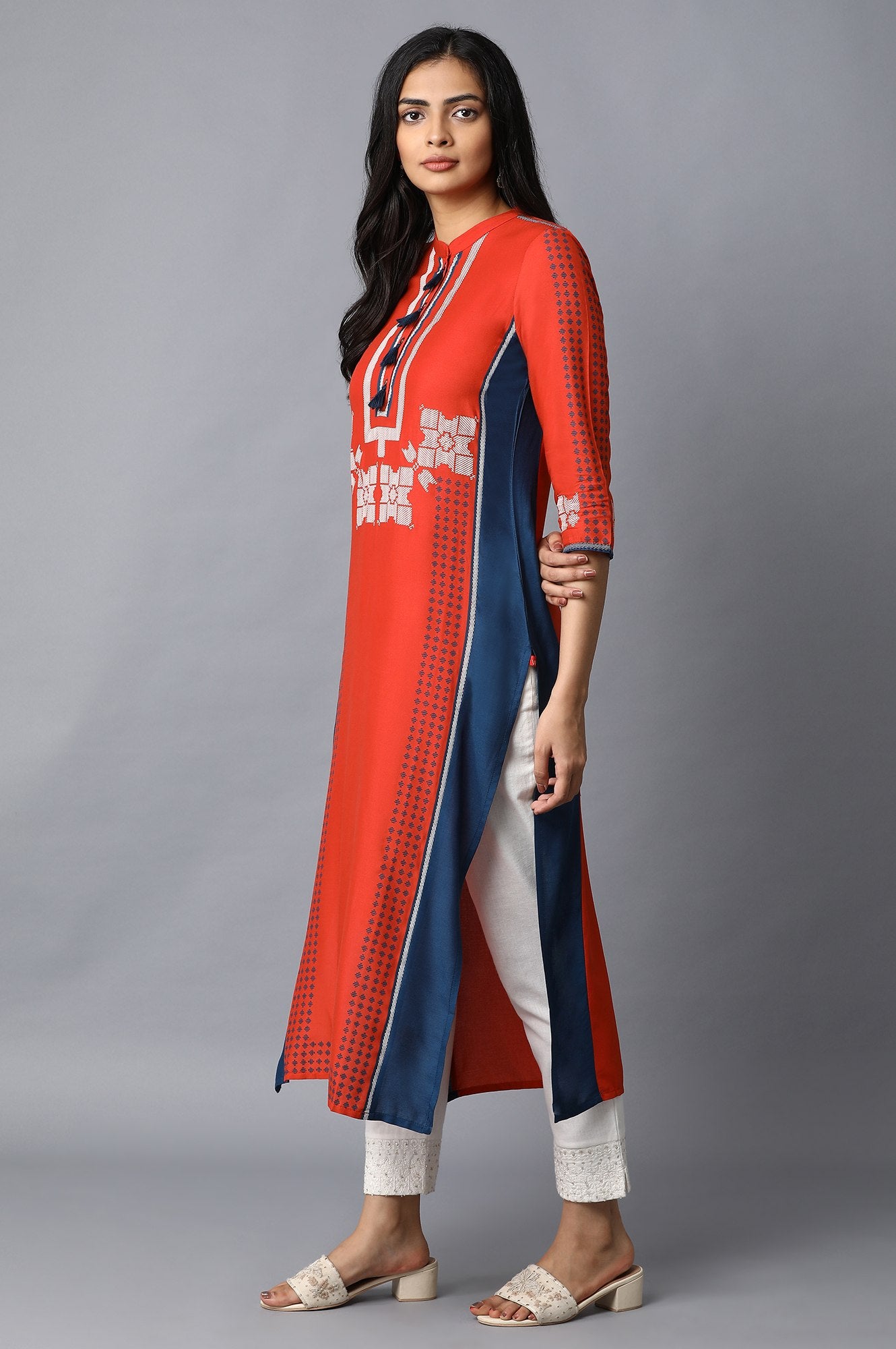 Red Placement Print kurta