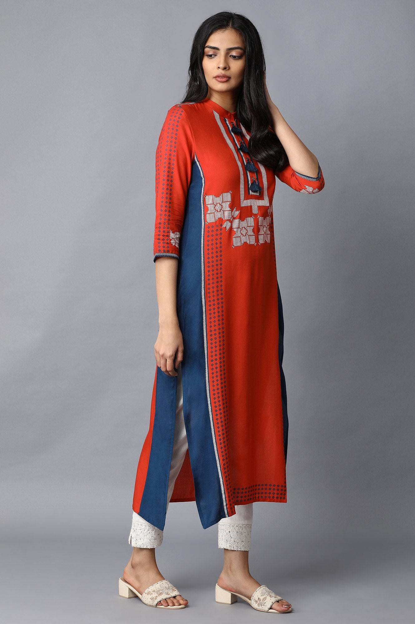 Red Placement Print kurta