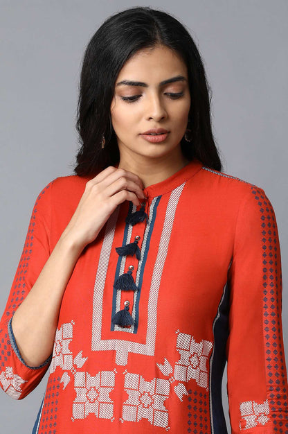 Red Placement Print kurta