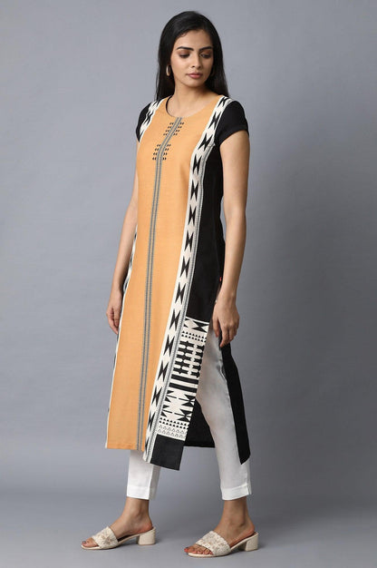 Orange and Black Placement Print kurta - wforwoman