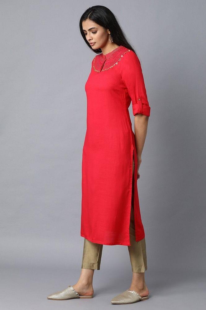 Pink Straight kurta - wforwoman