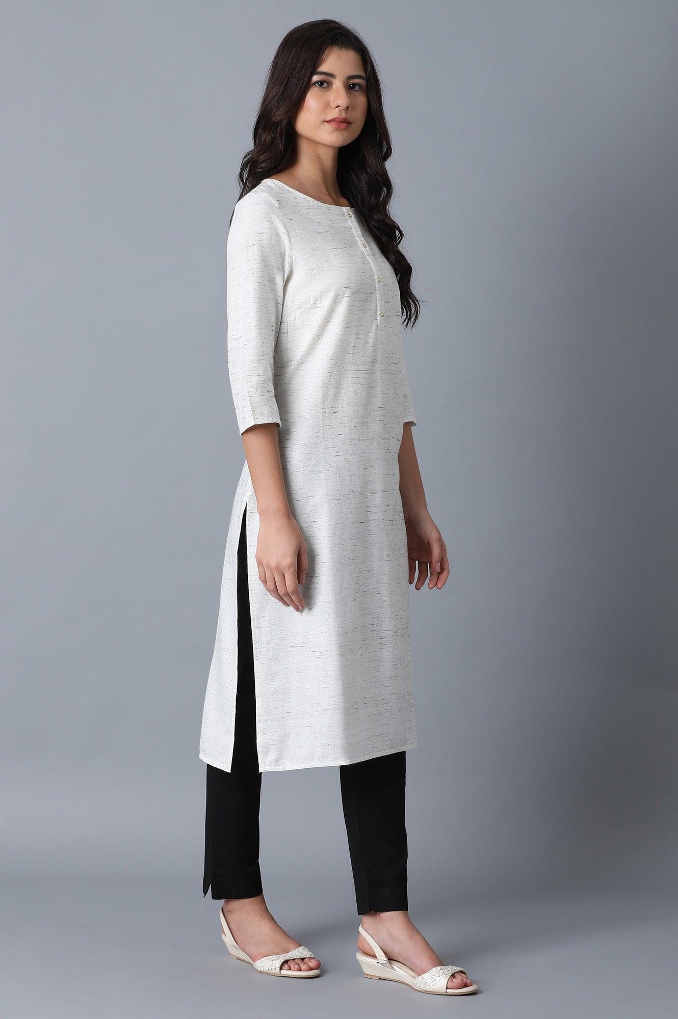 Ecru Textured Yard-Dyed kurta - wforwoman