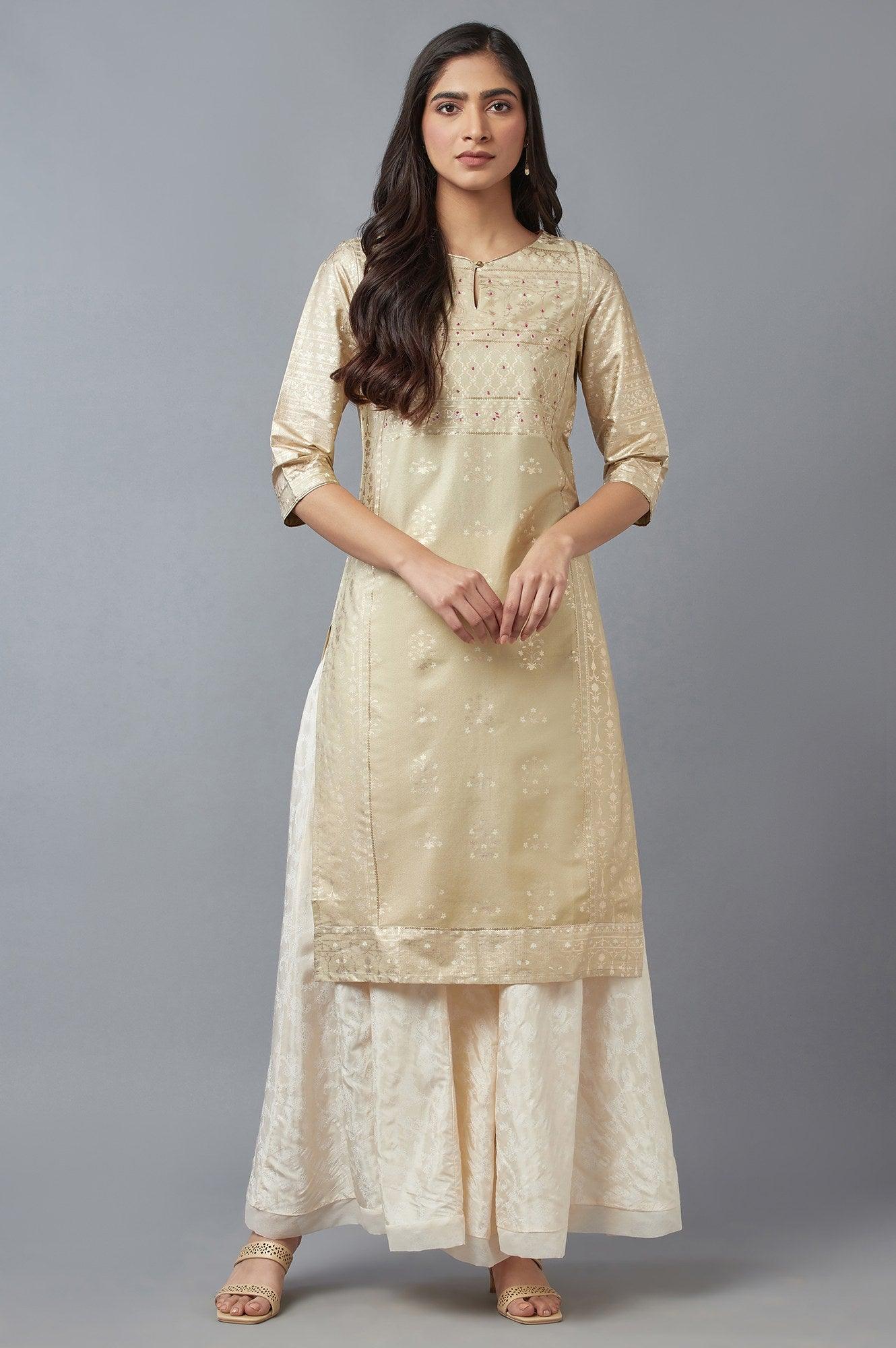 Gold Printed Sequined kurta - wforwoman