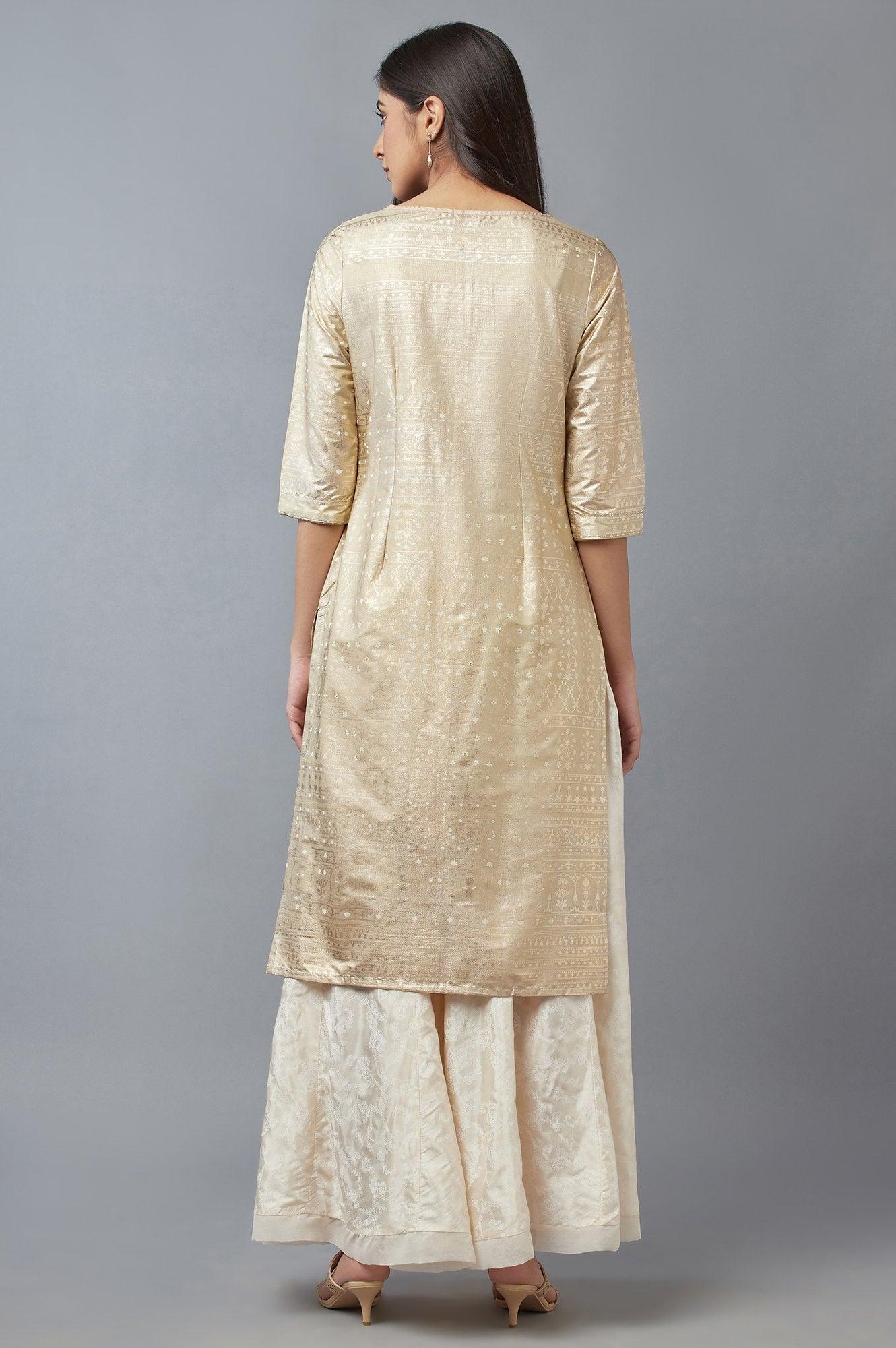 Gold Printed Sequined kurta - wforwoman