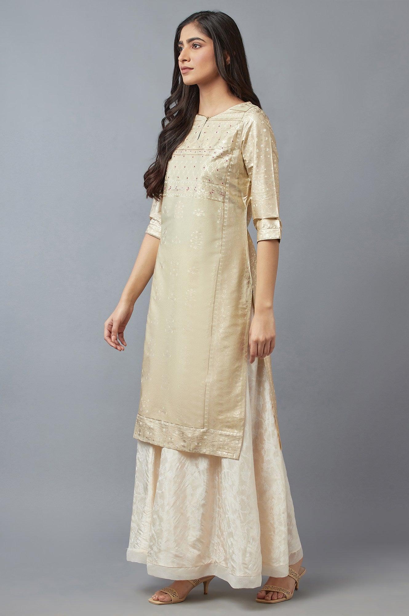 Gold Printed Sequined kurta - wforwoman