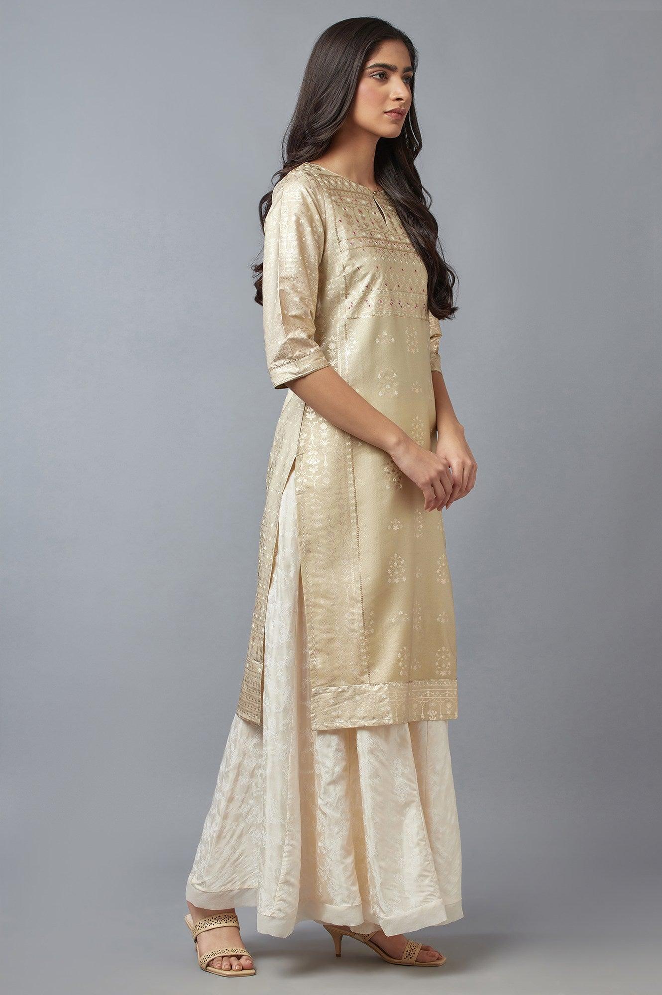 Gold Printed Sequined kurta - wforwoman