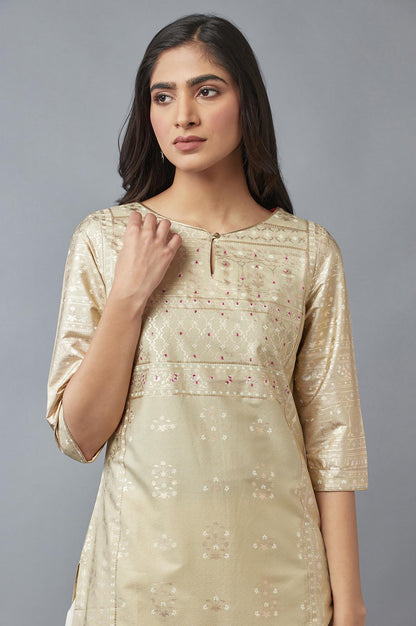 Gold Printed Sequined kurta - wforwoman