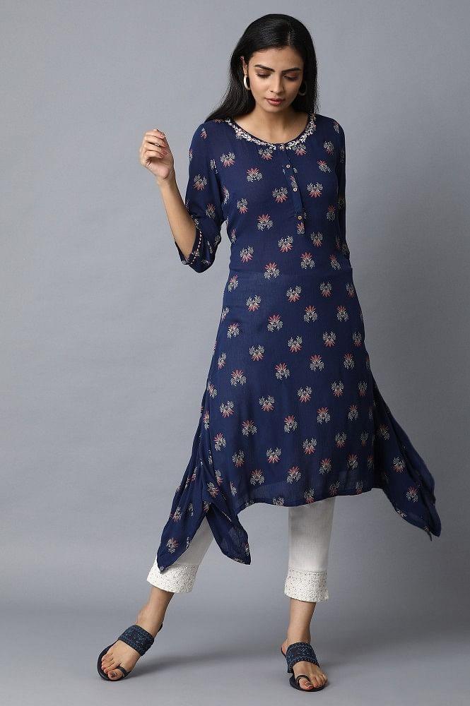 Blue A-Line kurta - wforwoman