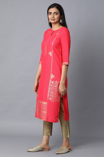 Dark Pink Foil Placement Print kurta