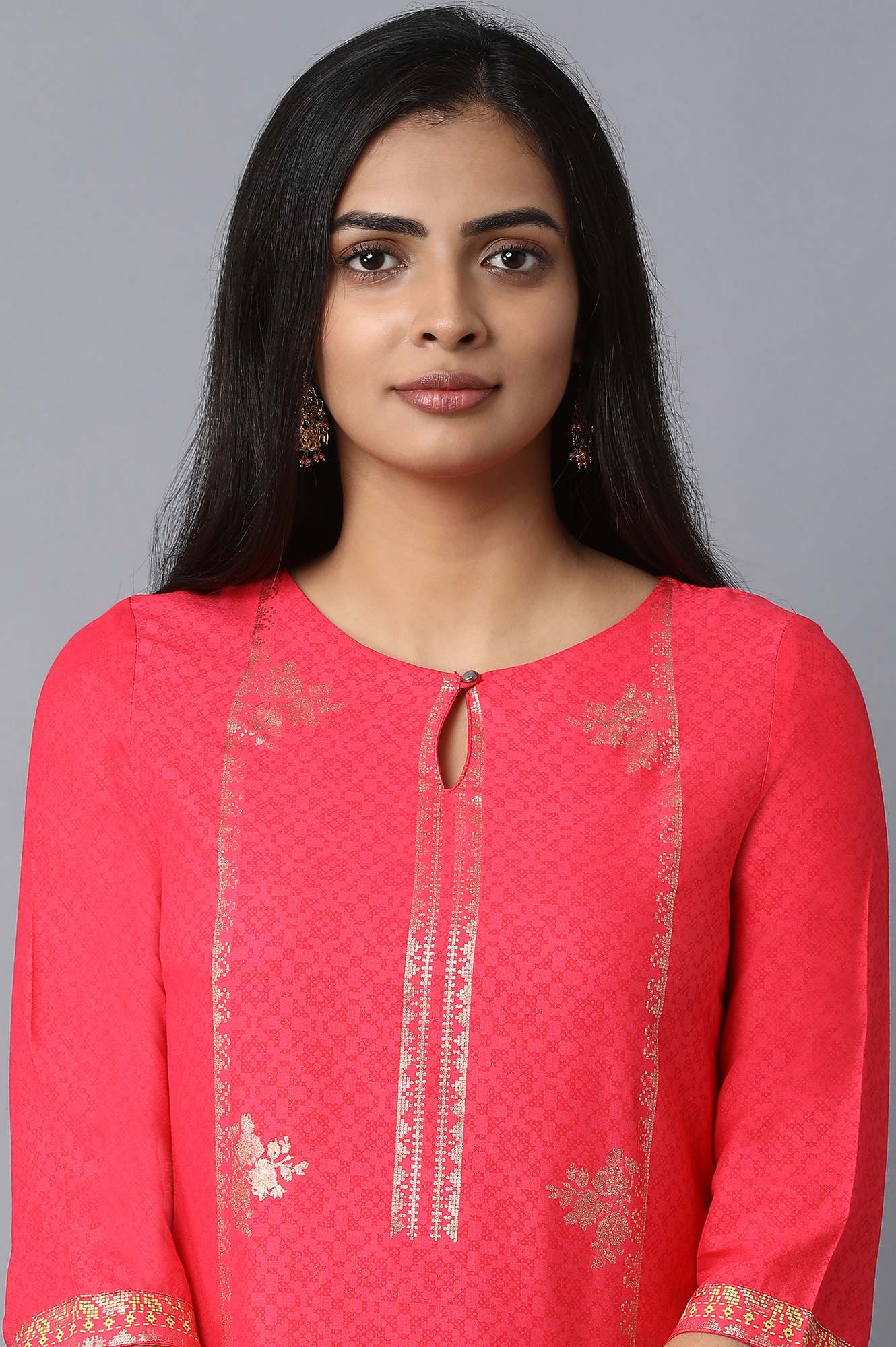 Dark Pink Foil Placement Print kurta