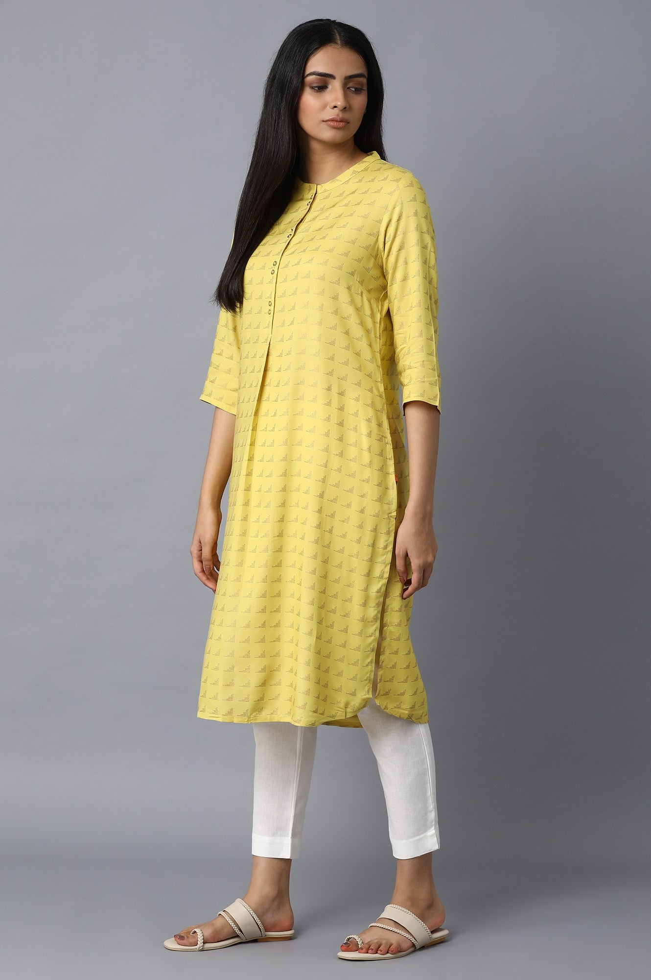 Yellow Front Pleat kurta