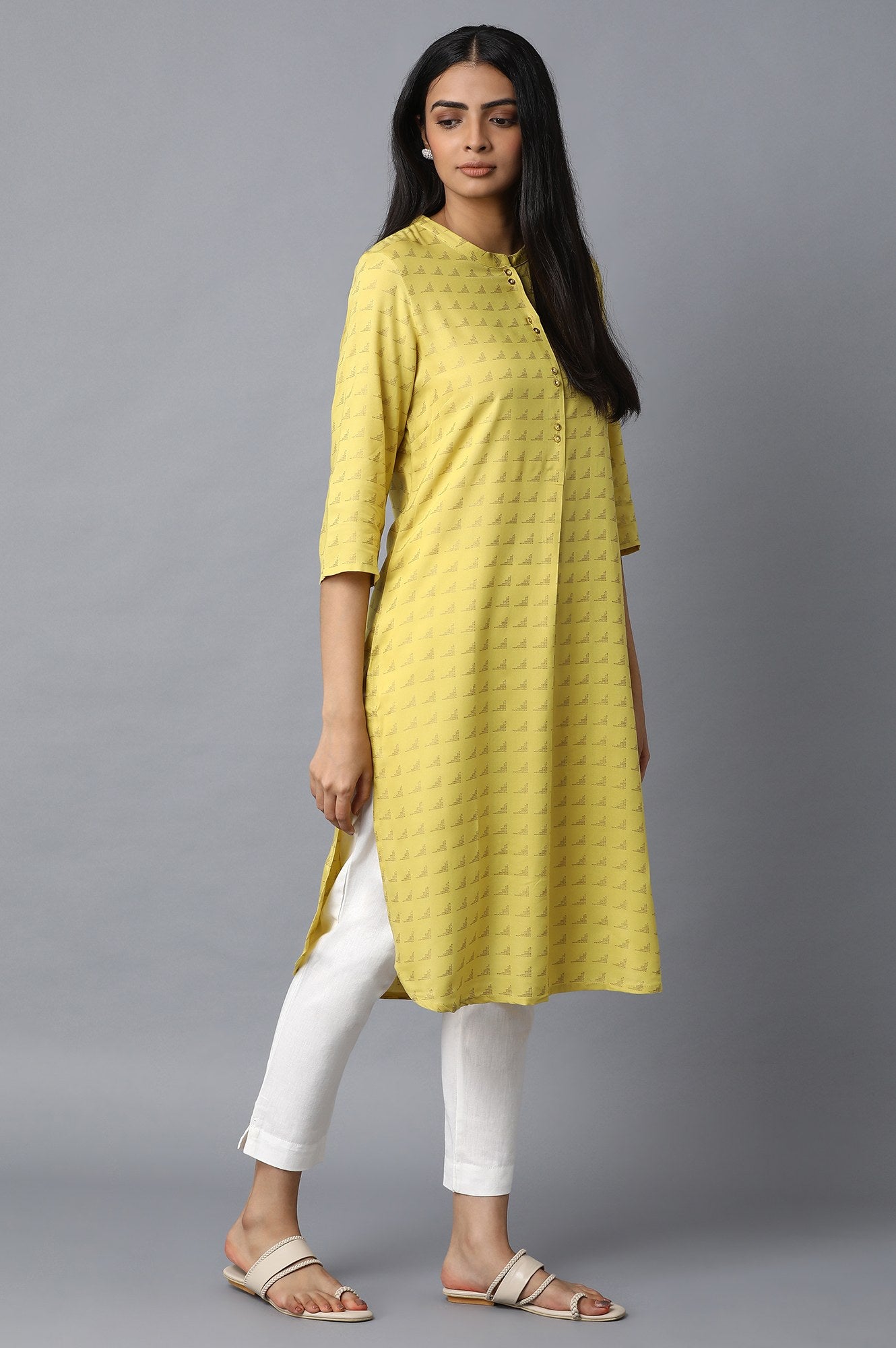 Yellow Front Pleat kurta