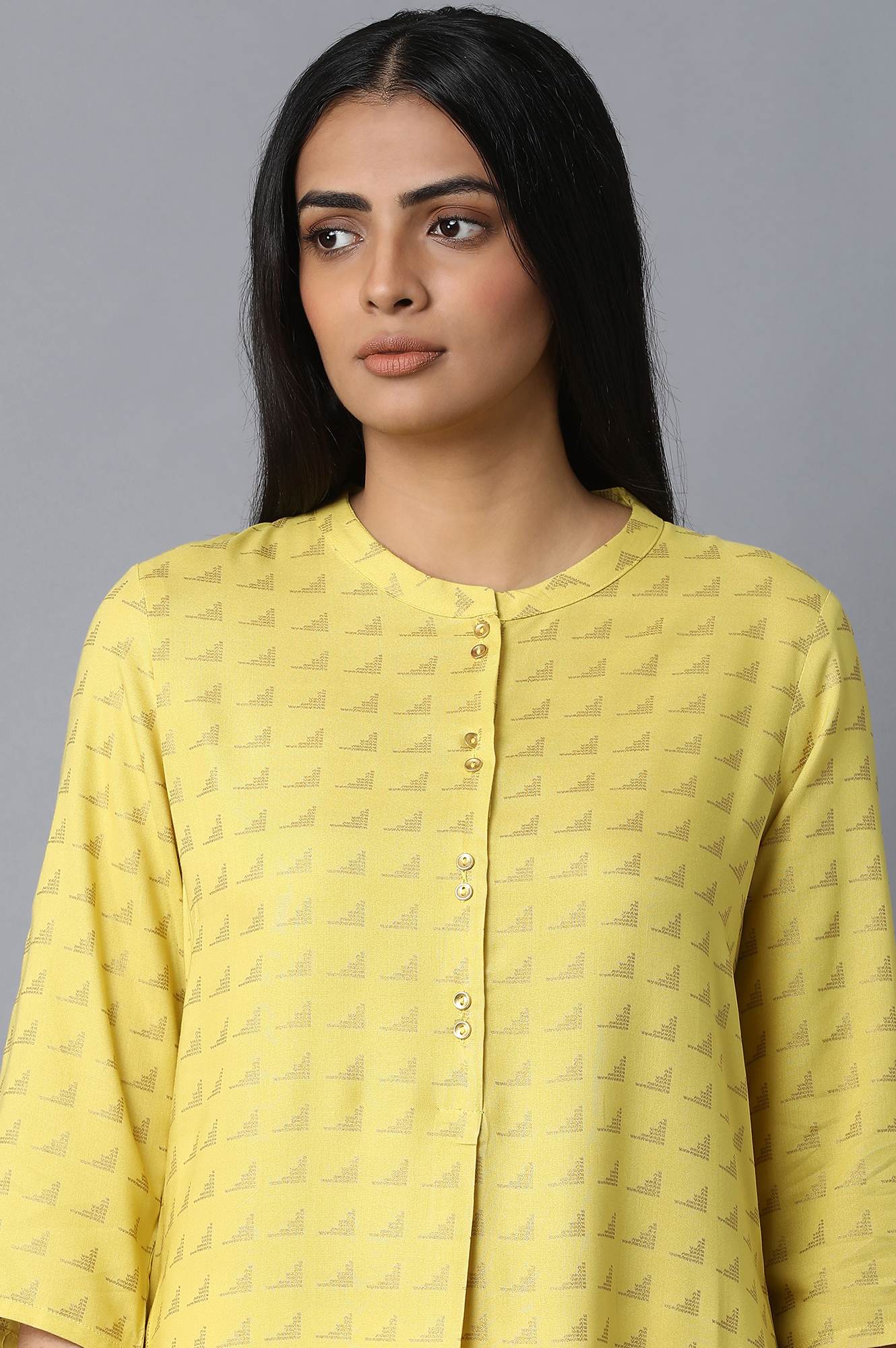 Yellow Front Pleat kurta