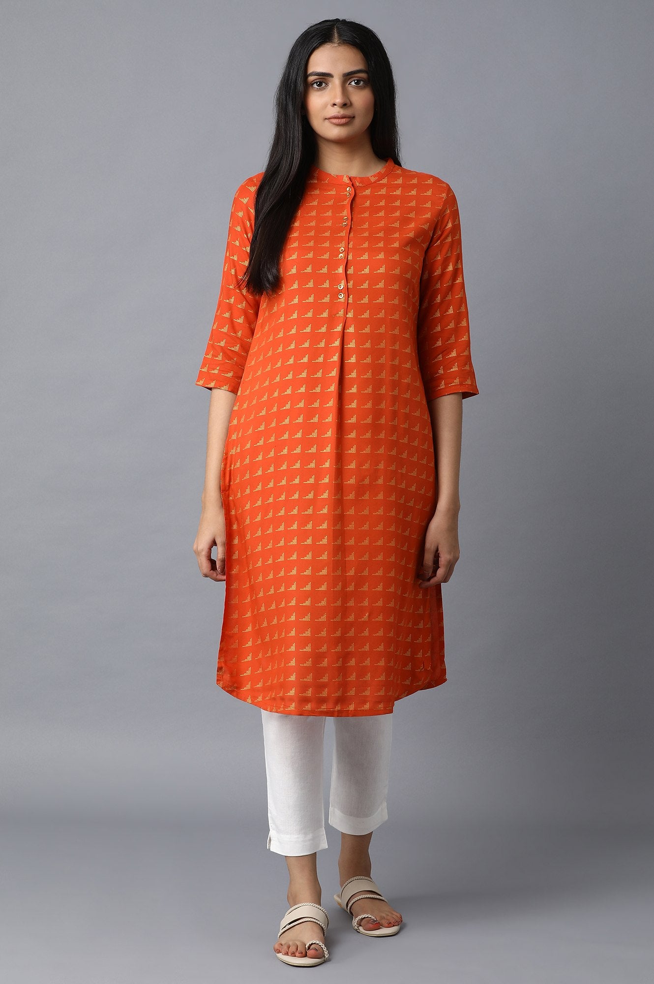 Orange Front Pleat kurta