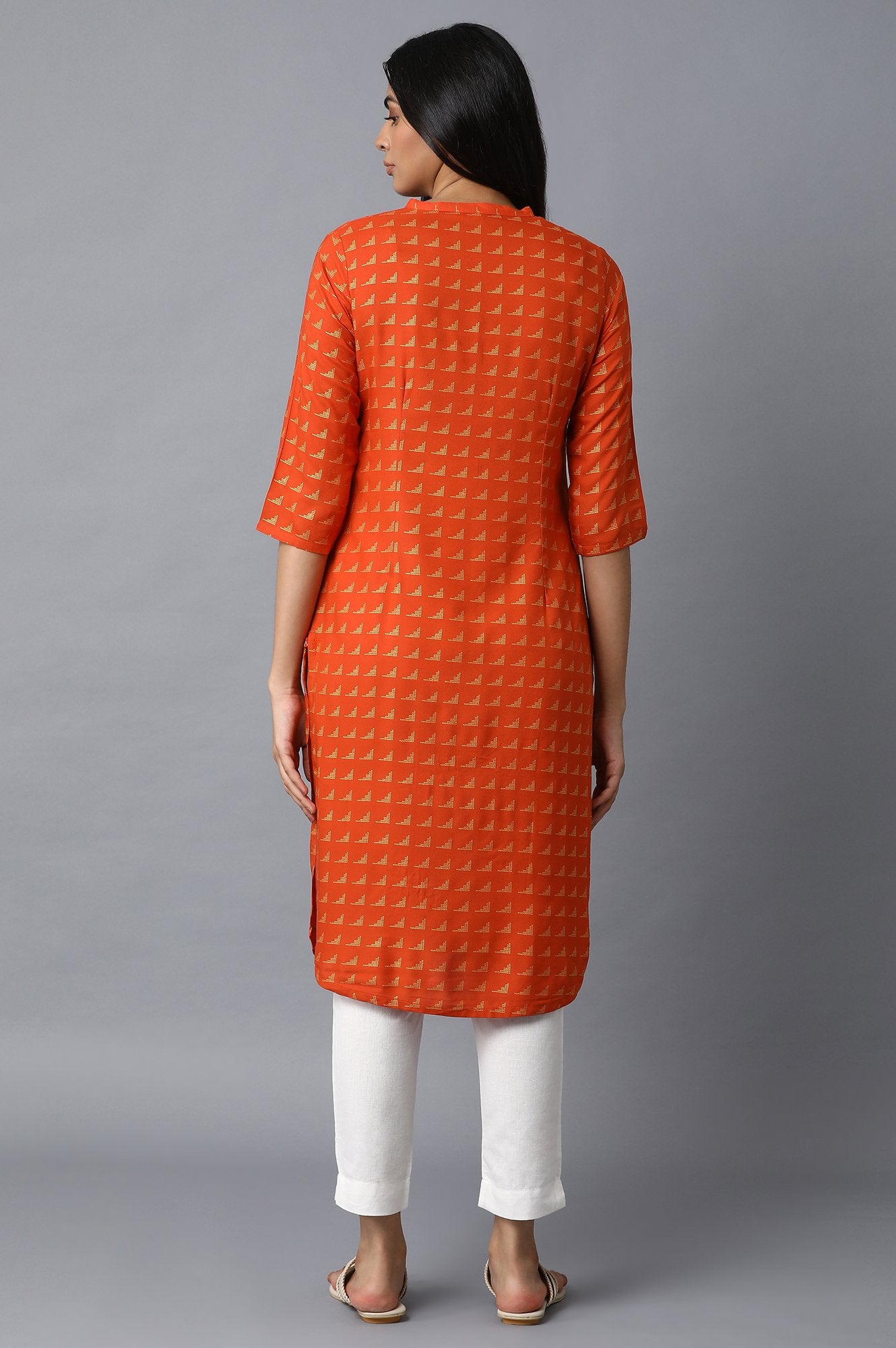 Orange Front Pleat kurta