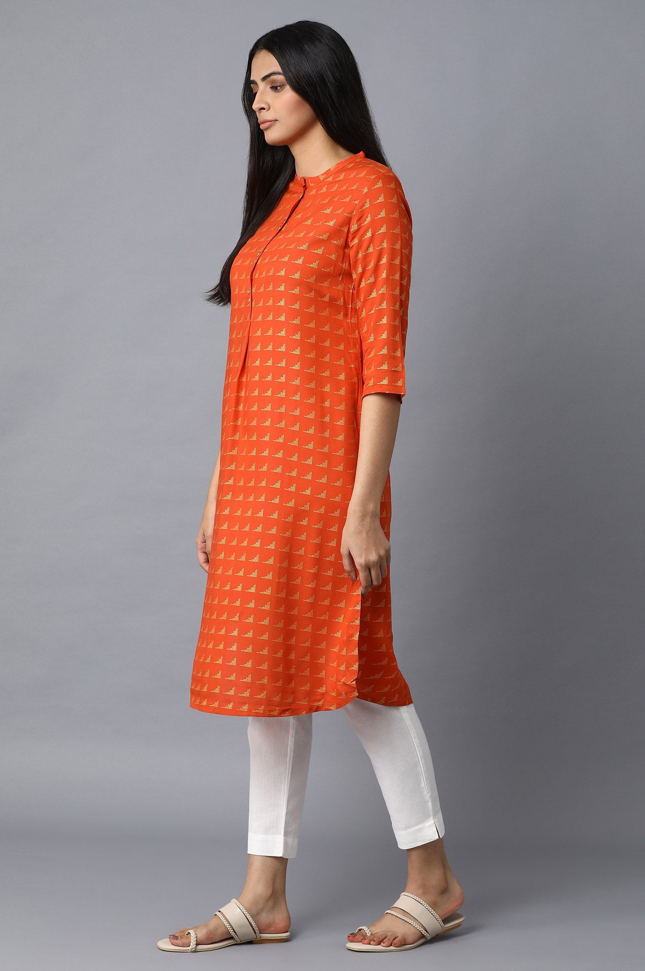 Orange Front Pleat kurta