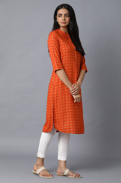 Orange Front Pleat kurta