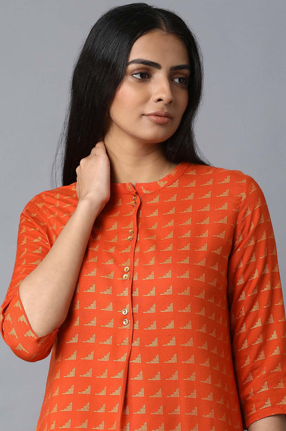 Orange Front Pleat kurta