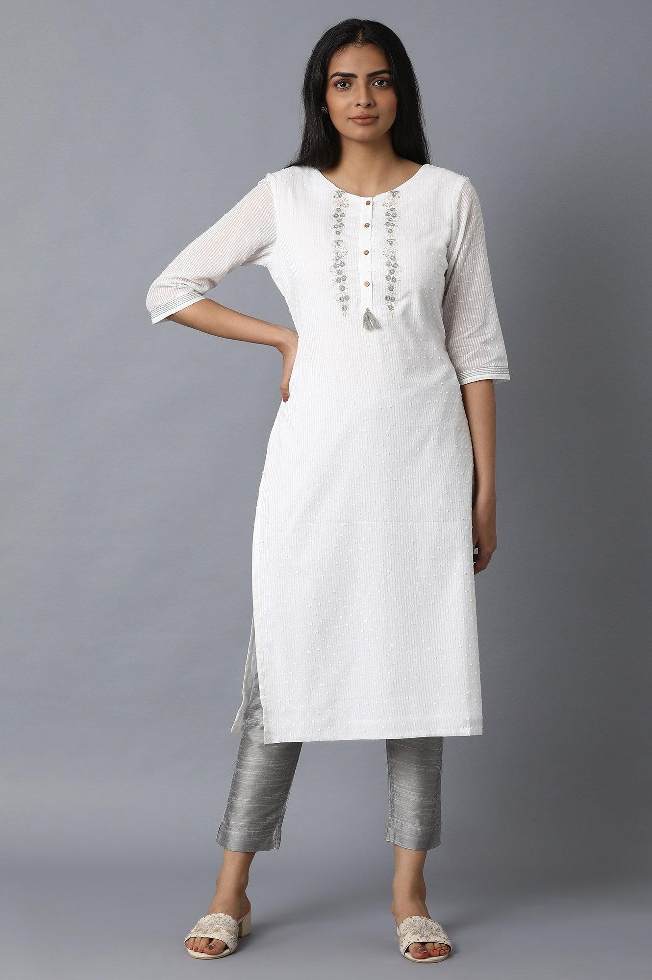 Ecru Swiss Dot kurta - wforwoman