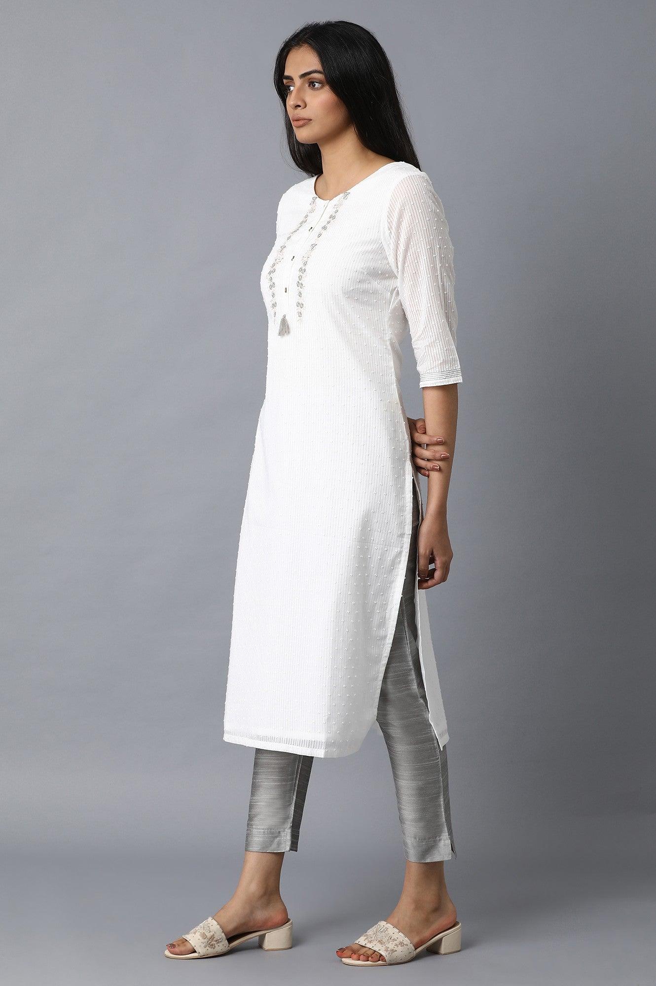 Ecru Swiss Dot kurta - wforwoman