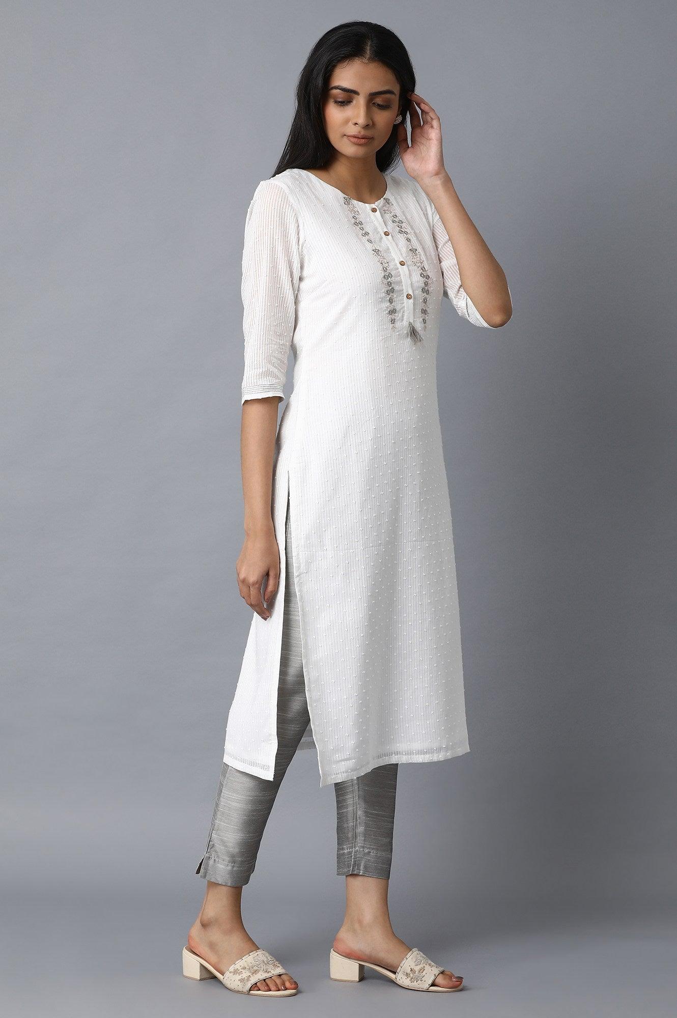 Ecru Swiss Dot kurta - wforwoman