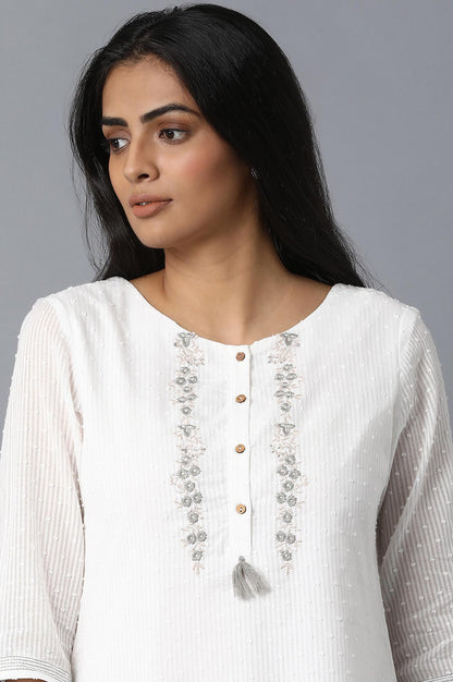 Ecru Swiss Dot kurta - wforwoman