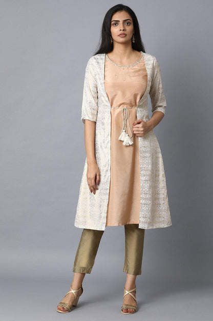 Light Pink kurta with Mock Layered Jacket - wforwoman