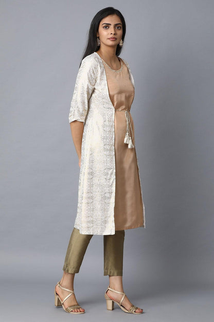 Light Pink kurta with Mock Layered Jacket - wforwoman