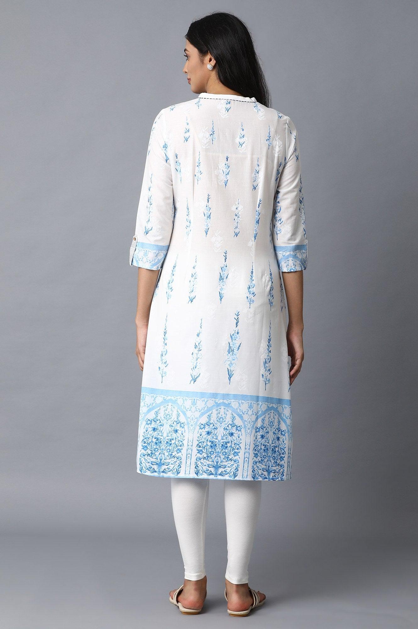 Ecru A-Line Panelled Printed kurta - wforwoman