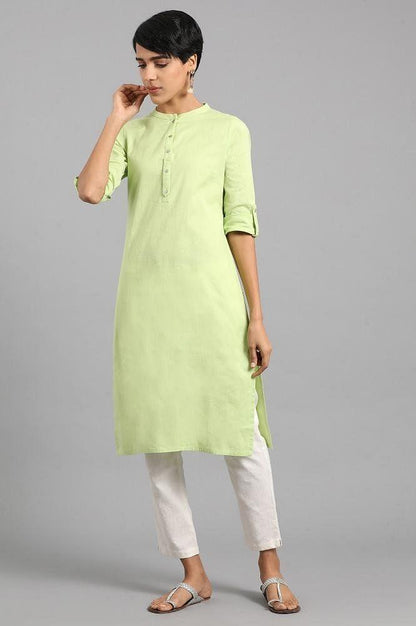 Green Mandarin Neck Solid kurta - wforwoman