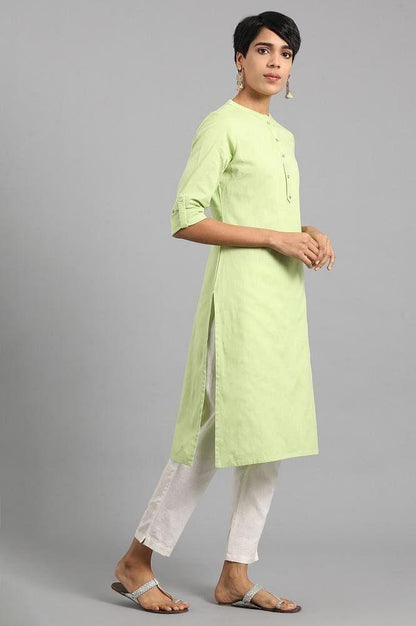 Green Mandarin Neck Solid kurta - wforwoman