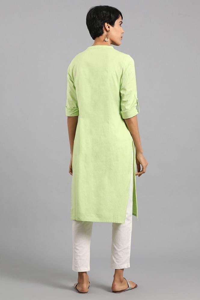 Green Mandarin Neck Solid kurta - wforwoman