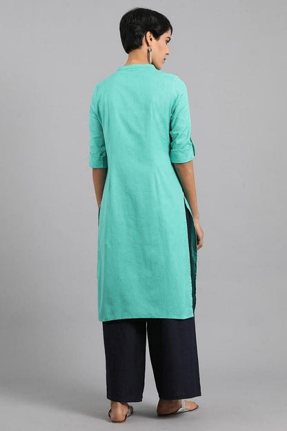 Blue Mandarin Neck Solid kurta - wforwoman