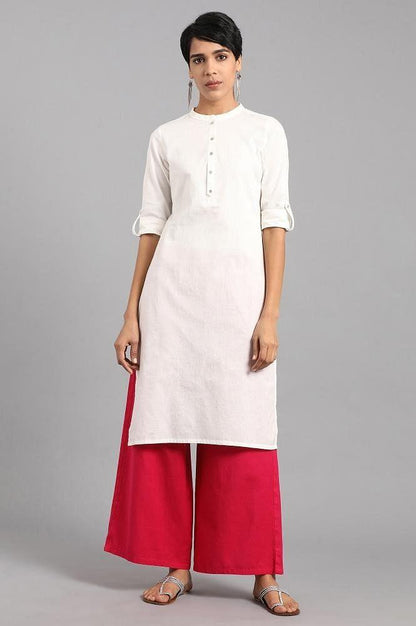 White Mandarin Neck Solid kurta - wforwoman