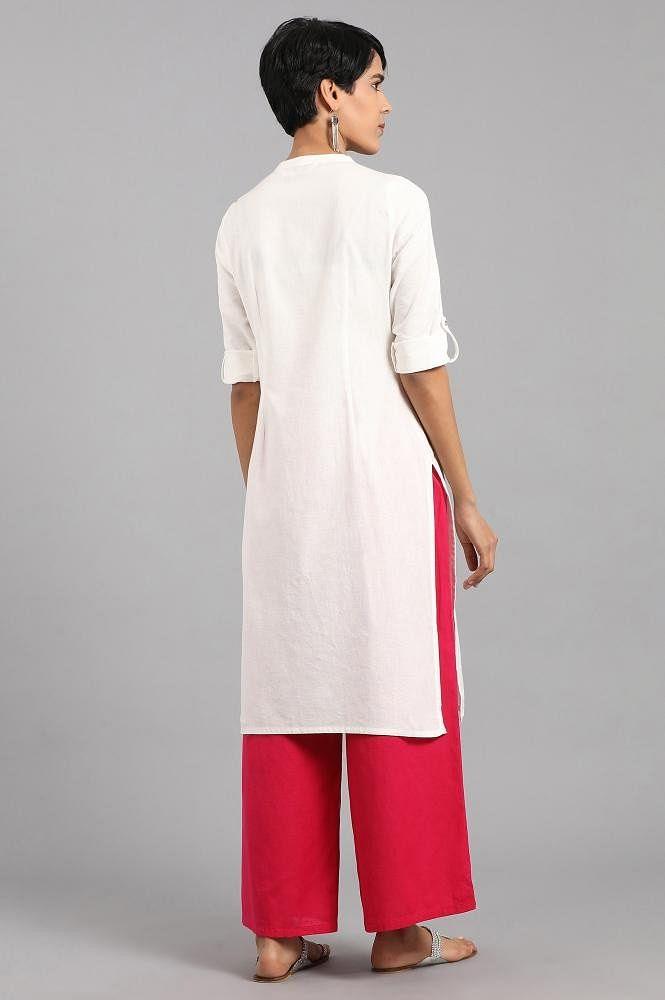 White Mandarin Neck Solid kurta - wforwoman