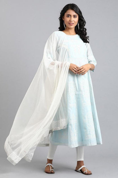 Blue Round Neck Printed kurta - wforwoman