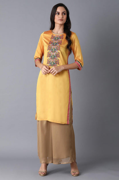 Yellow Multicoloured Embroidered kurta - wforwoman
