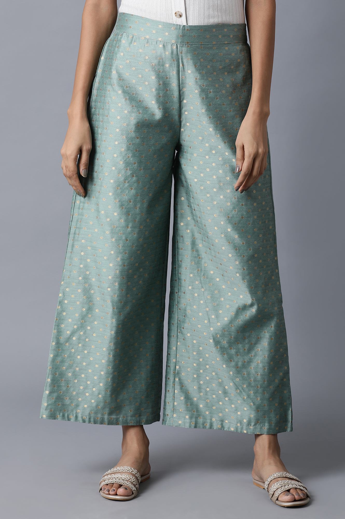 Parallel Pant Notes Buy Light Green Jacquard Parallel Pants Online for Woman | WforWoman