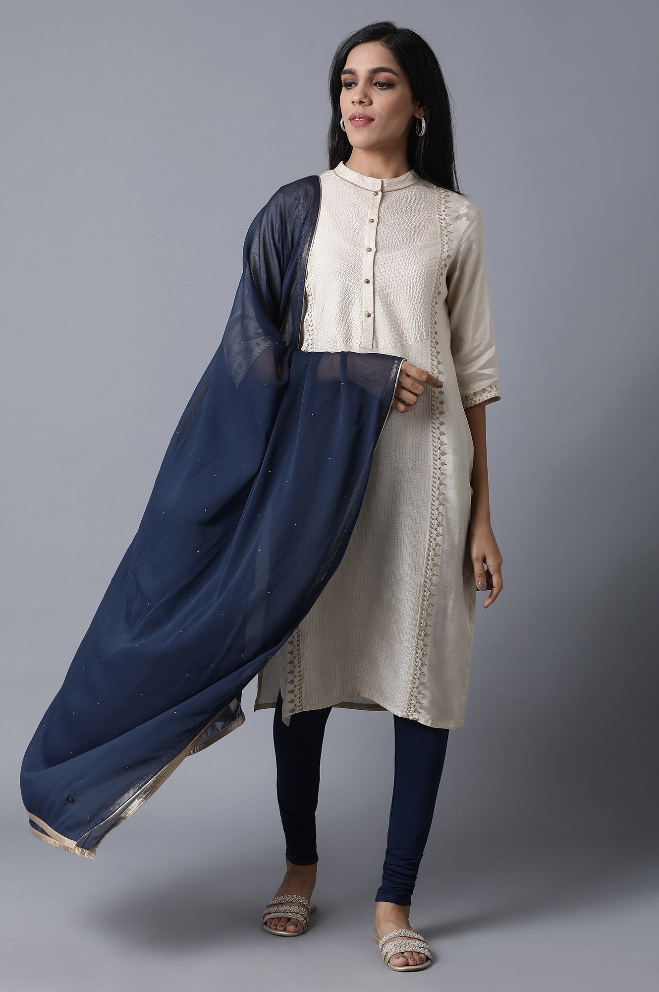 Navy Blue Mukaish Dupatta