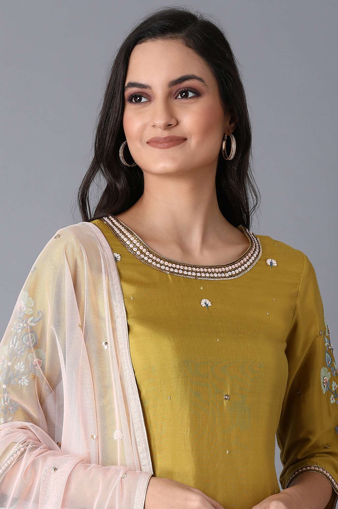 Olive Green Embroidered kurta-Sharara Set