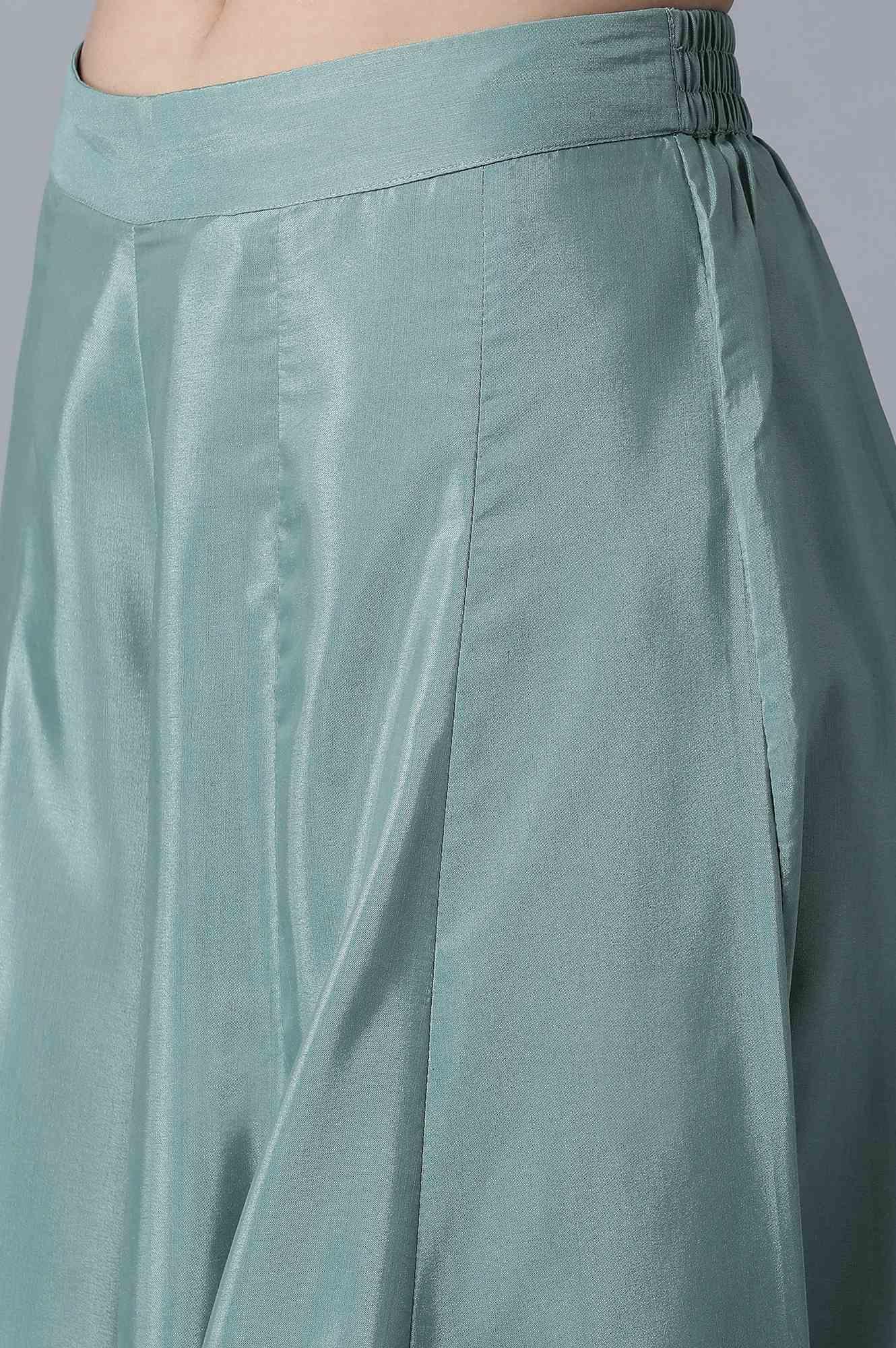 Teal Short kurta-Sharara-Drape Set - wforwoman