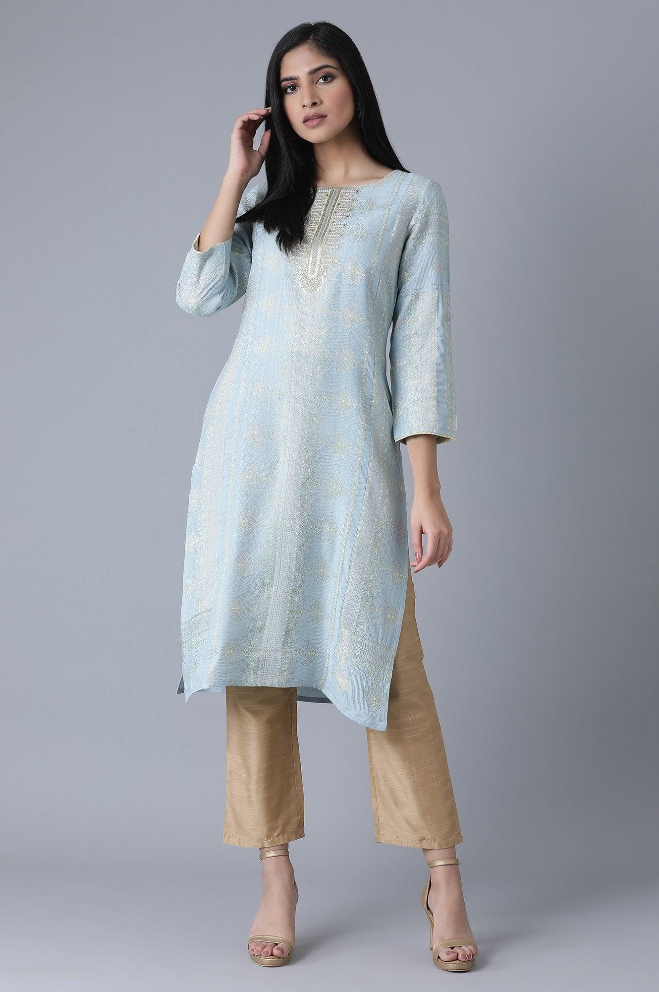 Air Blue Dori Embroidery kurta - wforwoman